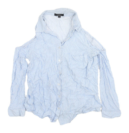 Ambiance Women's M Blue Striped Cold Shoulder Shirt