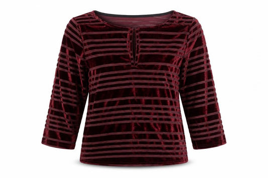 Front view of Cooperative Red Velvet Striped Top for Women, M