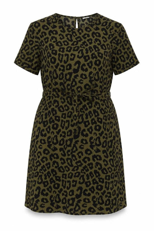 Front view of Jacqueline de Yong Women's Green Animal Print Dress, size 8