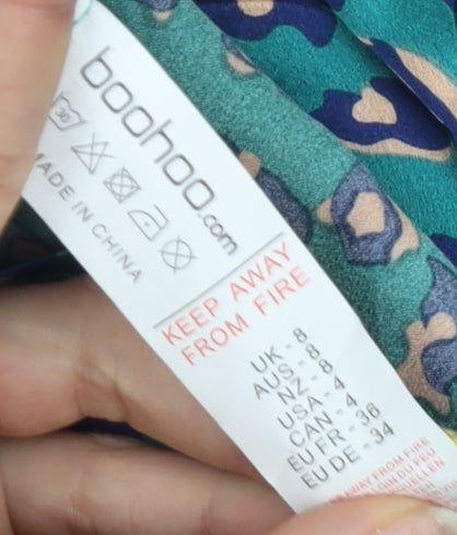 Boohoo Women's Blue Animal Print Wrap Blouse