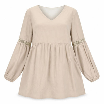 Yoins Beige A-Line Dress with Lace Accents, Size M