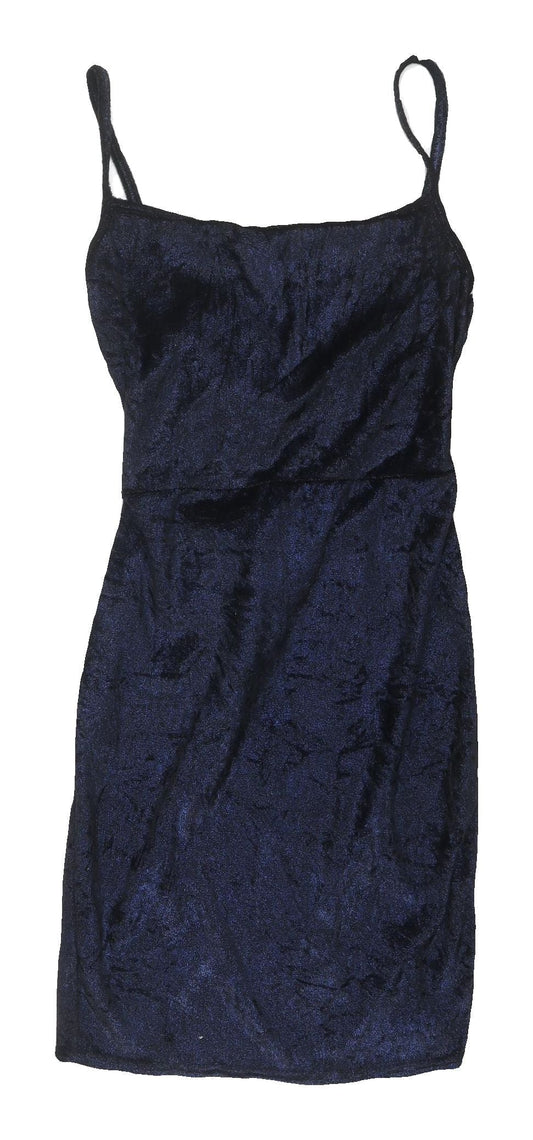 PrettyLittleThing Blue Velvet Bodycon Dress UK 8