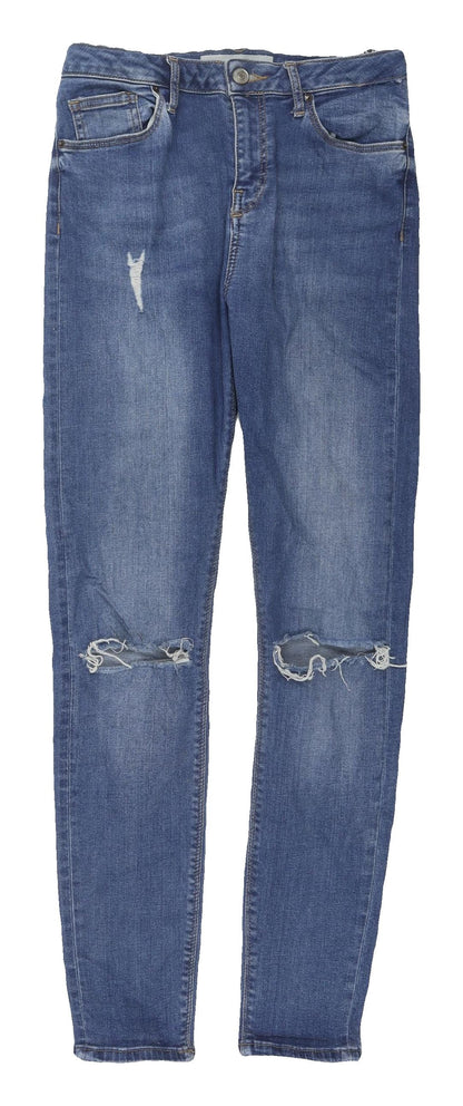 Topshop Women's Blue Skinny Distressed Jeans - Size 28