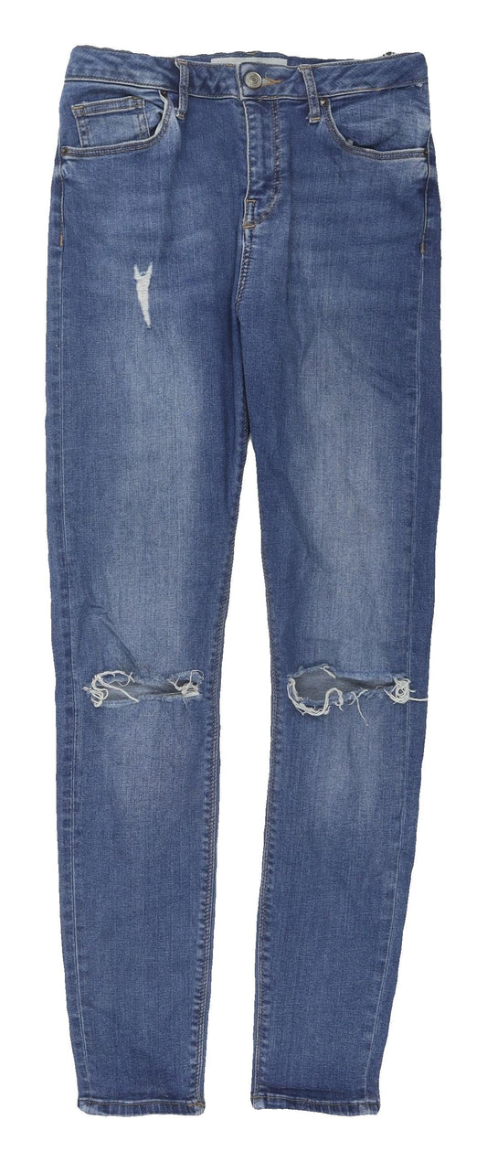 Topshop Women's Blue Skinny Distressed Jeans - Size 28