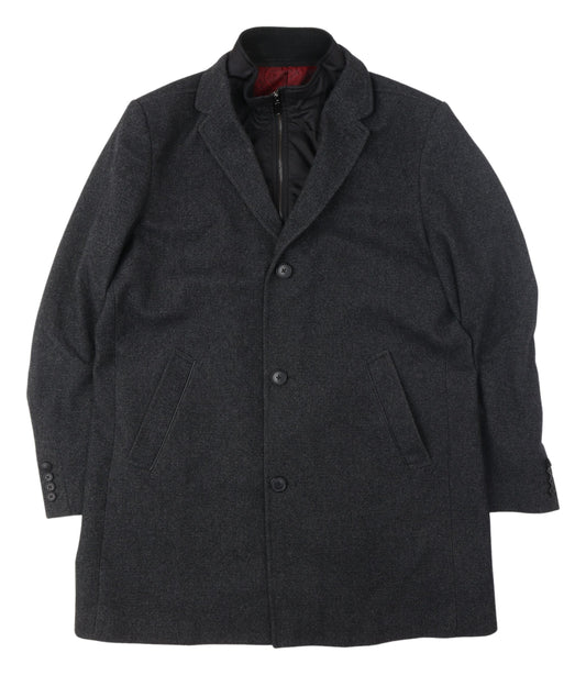 Additional front view of Hafnium unisex black wool blend long overcoat, size 30