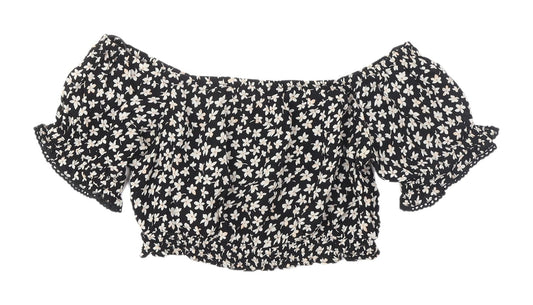 Miss Selfridge Petites Black Floral Cropped Blouse Size 8