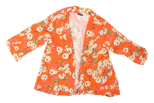 M&Co Women's Orange Floral Kimono Blouse Size 10
