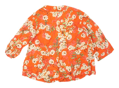 M&Co Women's Orange Floral Kimono Blouse Size 10