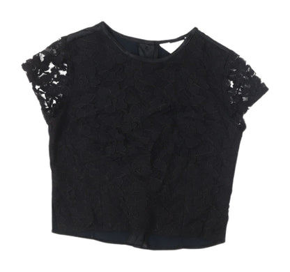 Womens UK Size 8 Topshop Black Lace Blouse