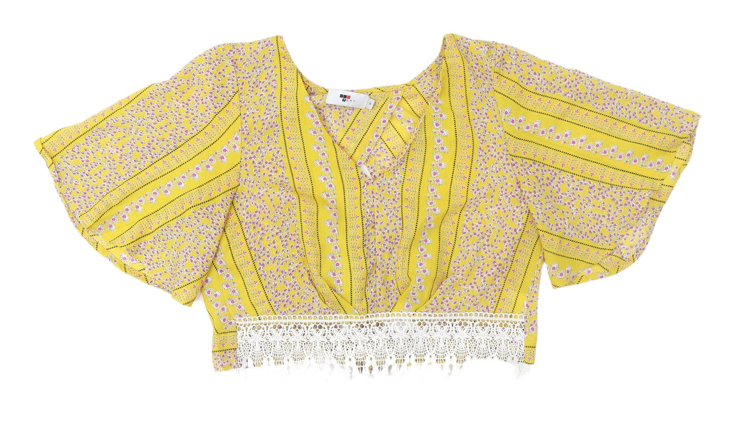 Womens UK Size 10 TEMT Yellow Cropped Blouse