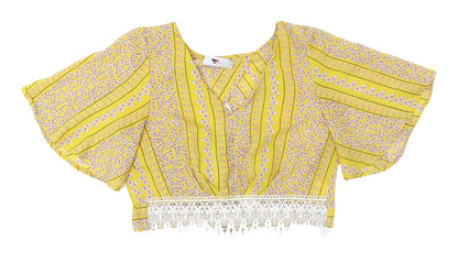 Womens UK Size 10 TEMT Yellow Cropped Blouse