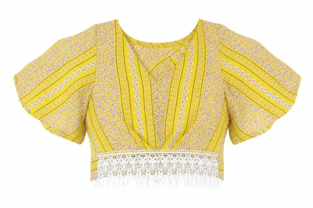 Womens UK Size 10 TEMT Yellow Cropped Blouse