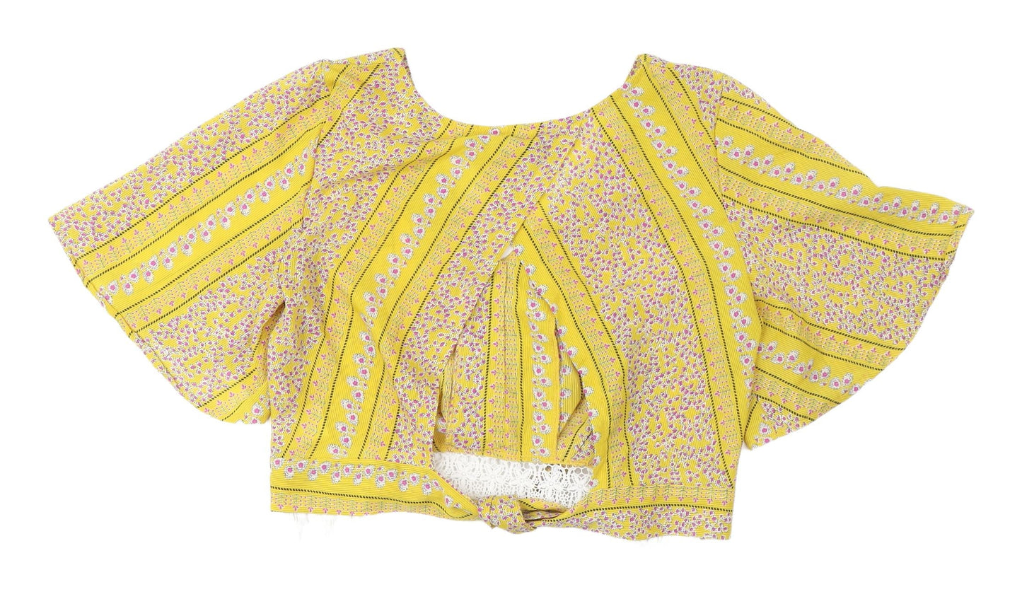 Womens UK Size 10 TEMT Yellow Cropped Blouse