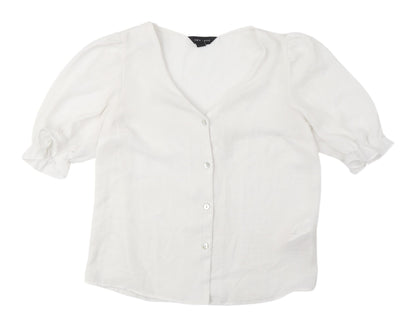 New Look White Women's V-Neck Blouse UK 6