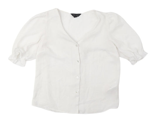 New Look White Women's V-Neck Blouse UK 6
