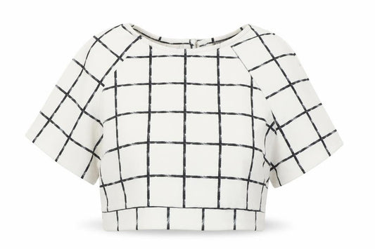 Front view of ASOS Women's White Check Cropped Blouse, size 10