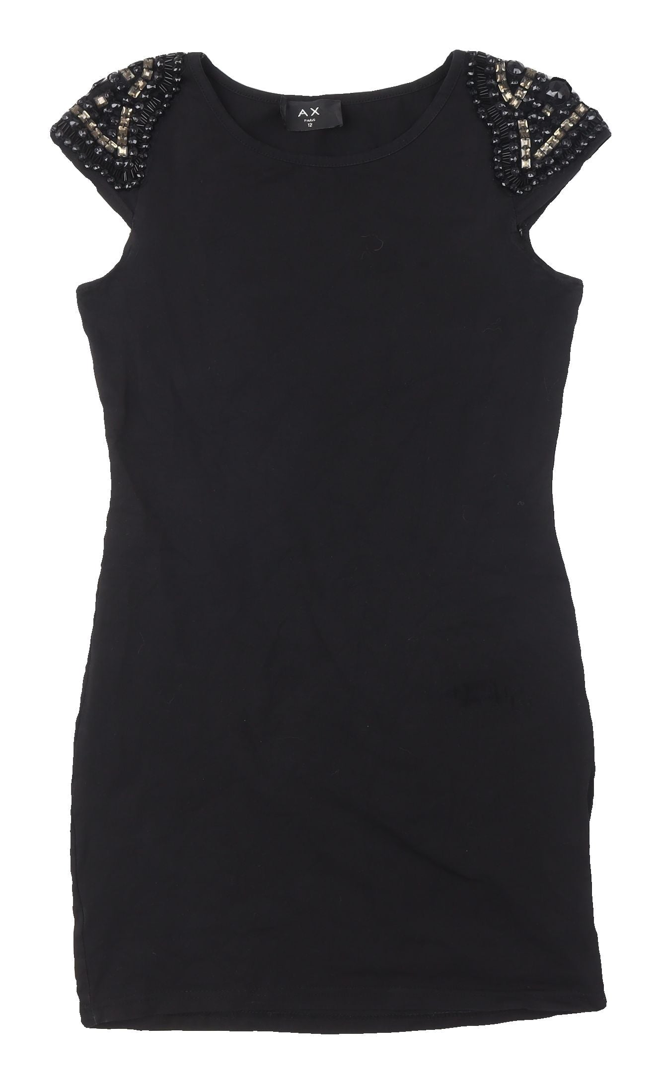 AX Paris Women's Black Beaded Short Sleeve Dress