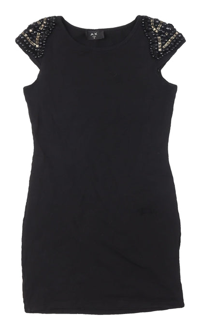 AX Paris Women's Black Beaded Short Sleeve Dress