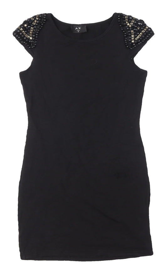 AX Paris Women's Black Beaded Short Sleeve Dress