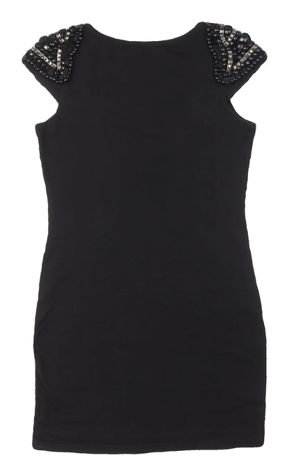 AX Paris Women's Black Beaded Short Sleeve Dress