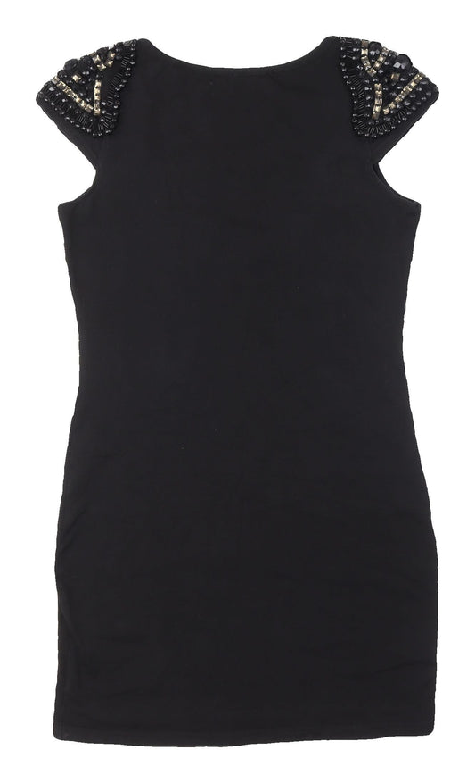 AX Paris Women's Black Beaded Short Sleeve Dress