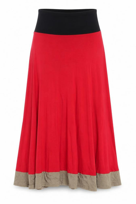 Front view of Linea Women's Red Midi Colourblock Dress, size L