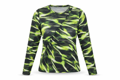 Open Edit Women's Green Animal Print Jersey Top L