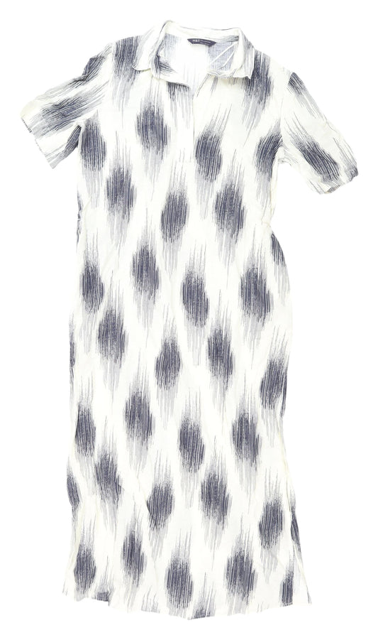 Marks and Spencer Ivory Geometric Shirt Dress - Size 8