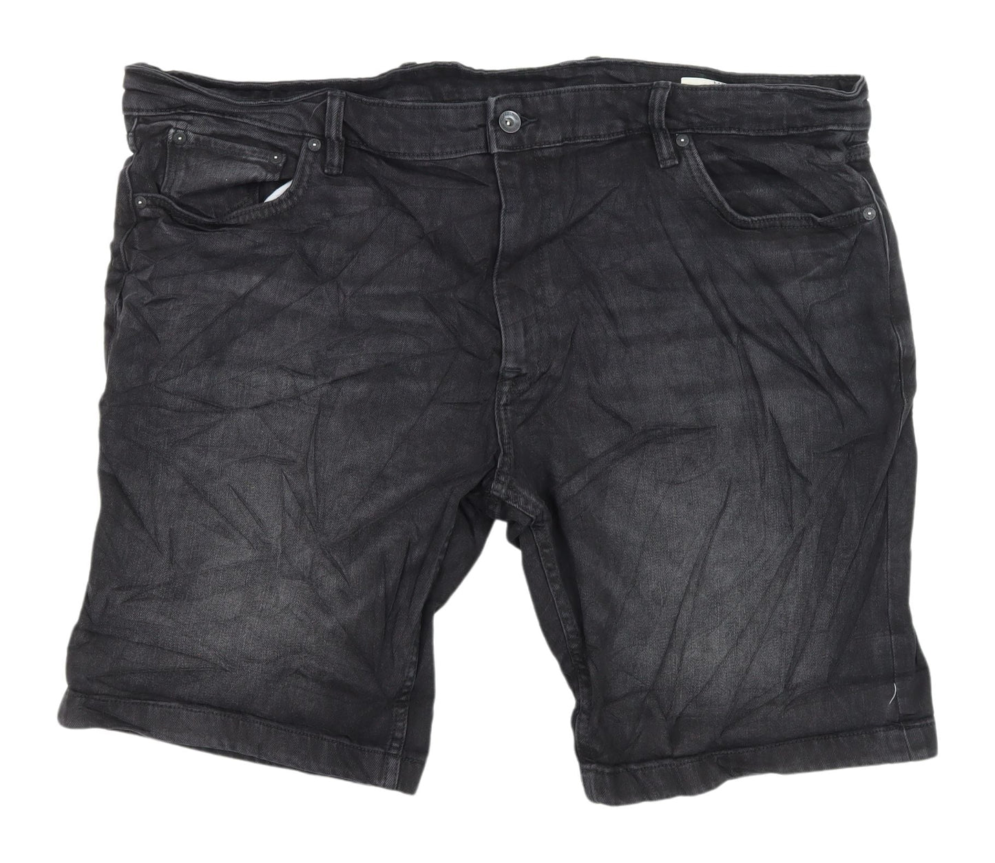 M&S Men's Black Chino Denim Shorts XL Regular Fit