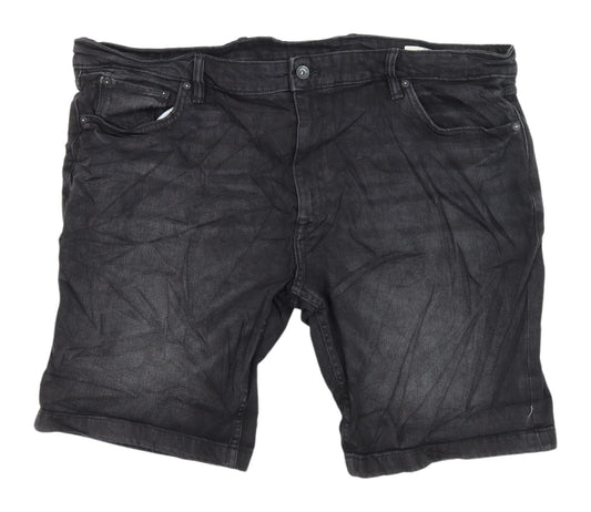 M&S Men's Black Chino Denim Shorts XL Regular Fit