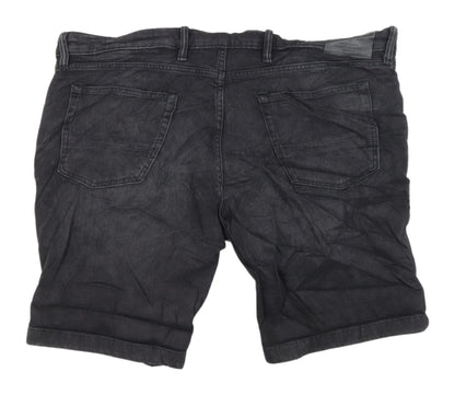 M&S Men's Black Chino Denim Shorts XL Regular Fit