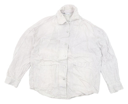 Zara Women's White Striped Cotton Jacket Size 16