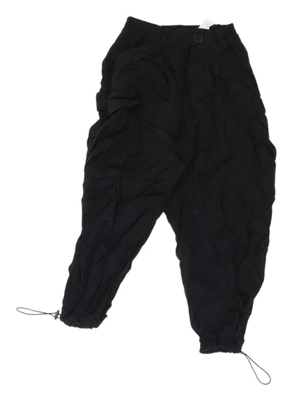 Womens UK Size XS Zara Relaxed Fit Cargo Black Trousers