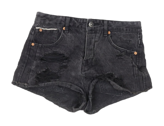 Pull & Bear Women's Black Cut-Off Denim Shorts