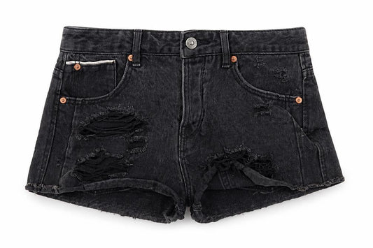 Pull & Bear Women's Black Cut-Off Denim Shorts