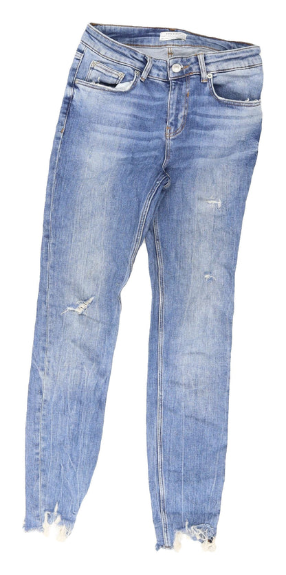 Zara Women's Blue Skinny Jeans Size 8 Distressed