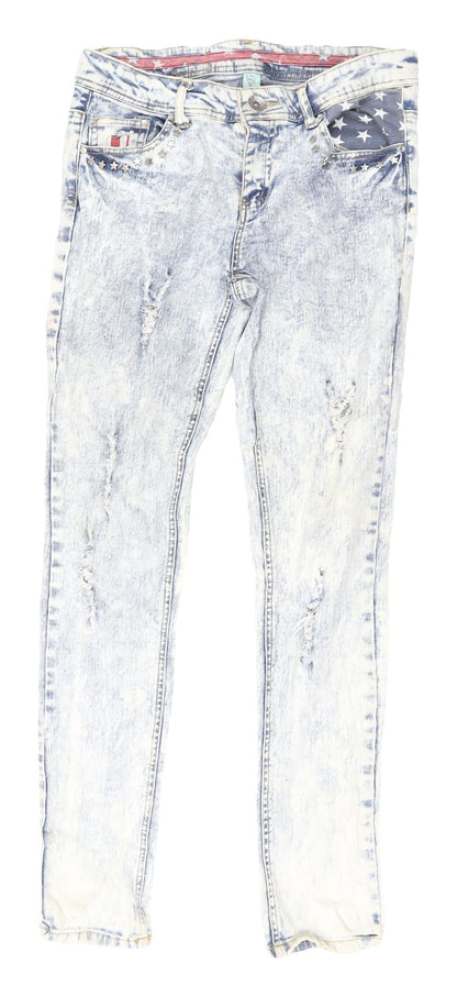 Denim Co. Women's Blue Skinny Jeans Size 12 Distressed USA