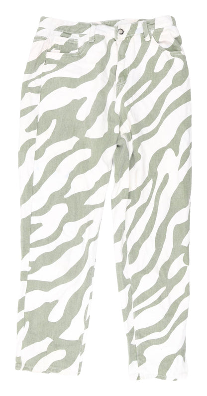 Shein Women's Green Zebra Print Straight Jeans