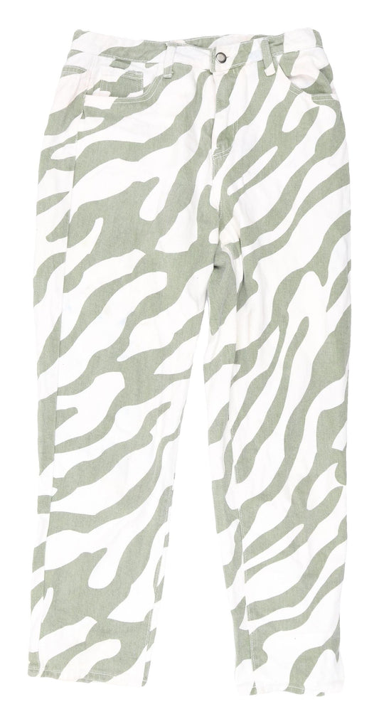 Shein Women's Green Zebra Print Straight Jeans