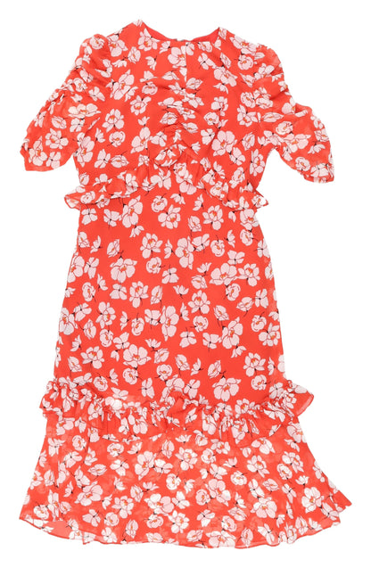 Very Floral Long Dress Women UK 14 Red Polyester
