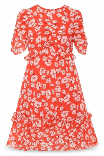 Very Floral Long Dress Women UK 14 Red Polyester