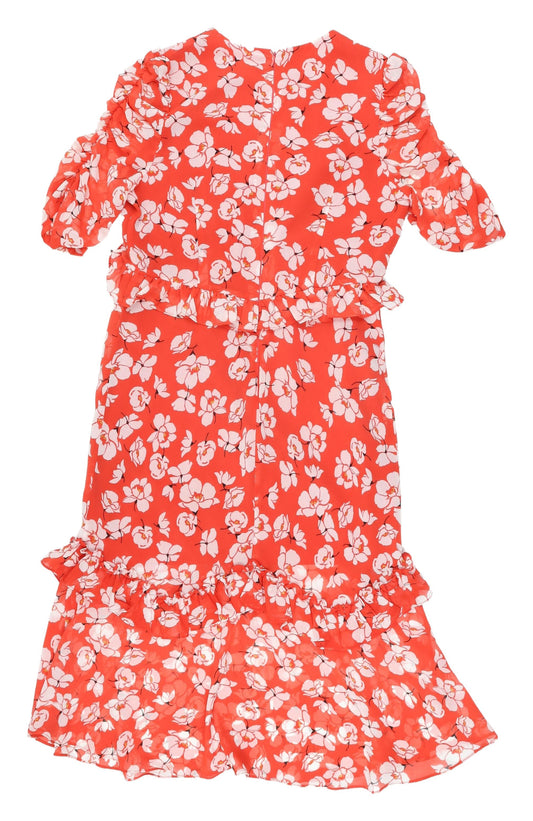 Very Floral Long Dress Women UK 14 Red Polyester
