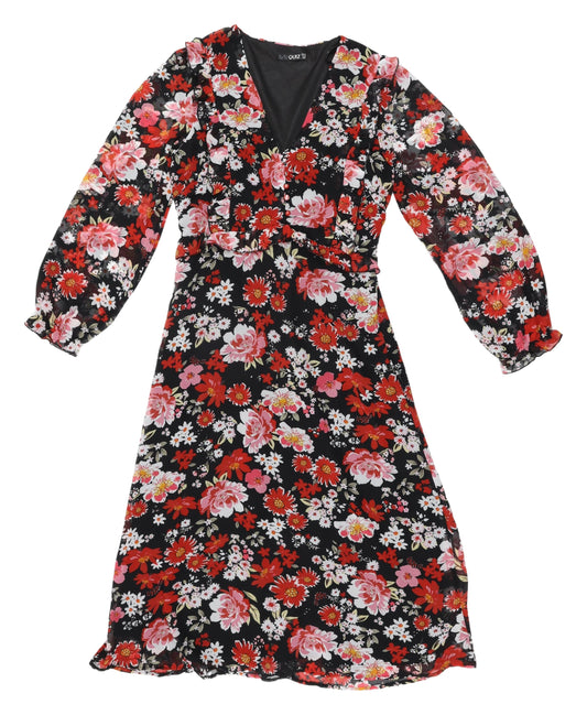 Quiz Women's Floral Midi Dress V-Neck Long Sleeve
