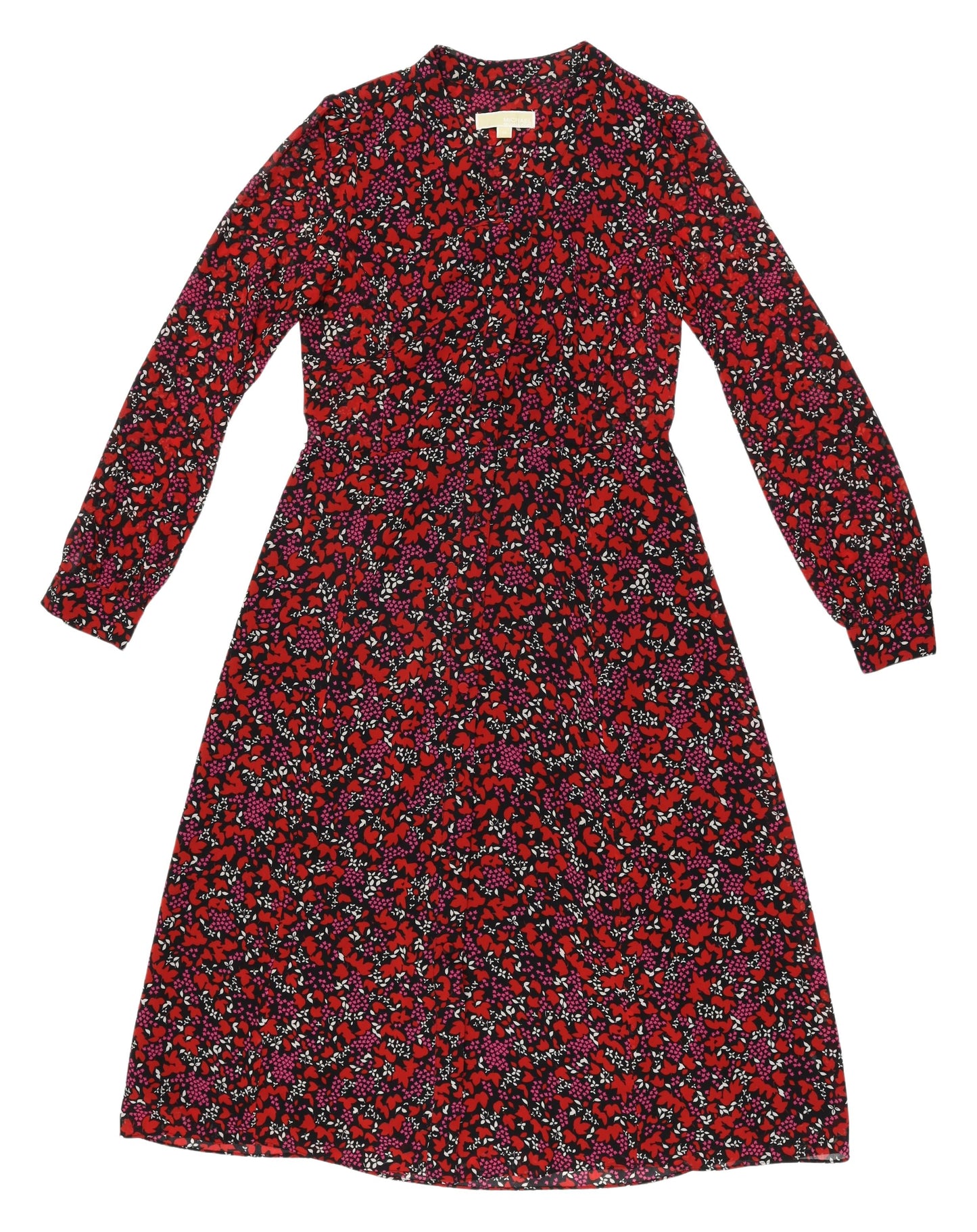 Michael Kors Women's Red Floral Dress XS Long Sleeve