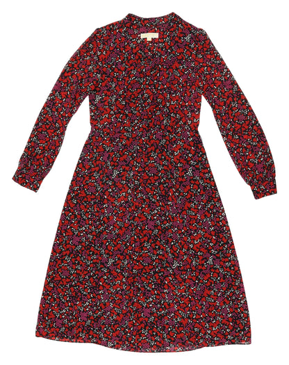 Michael Kors Women's Red Floral Dress XS Long Sleeve
