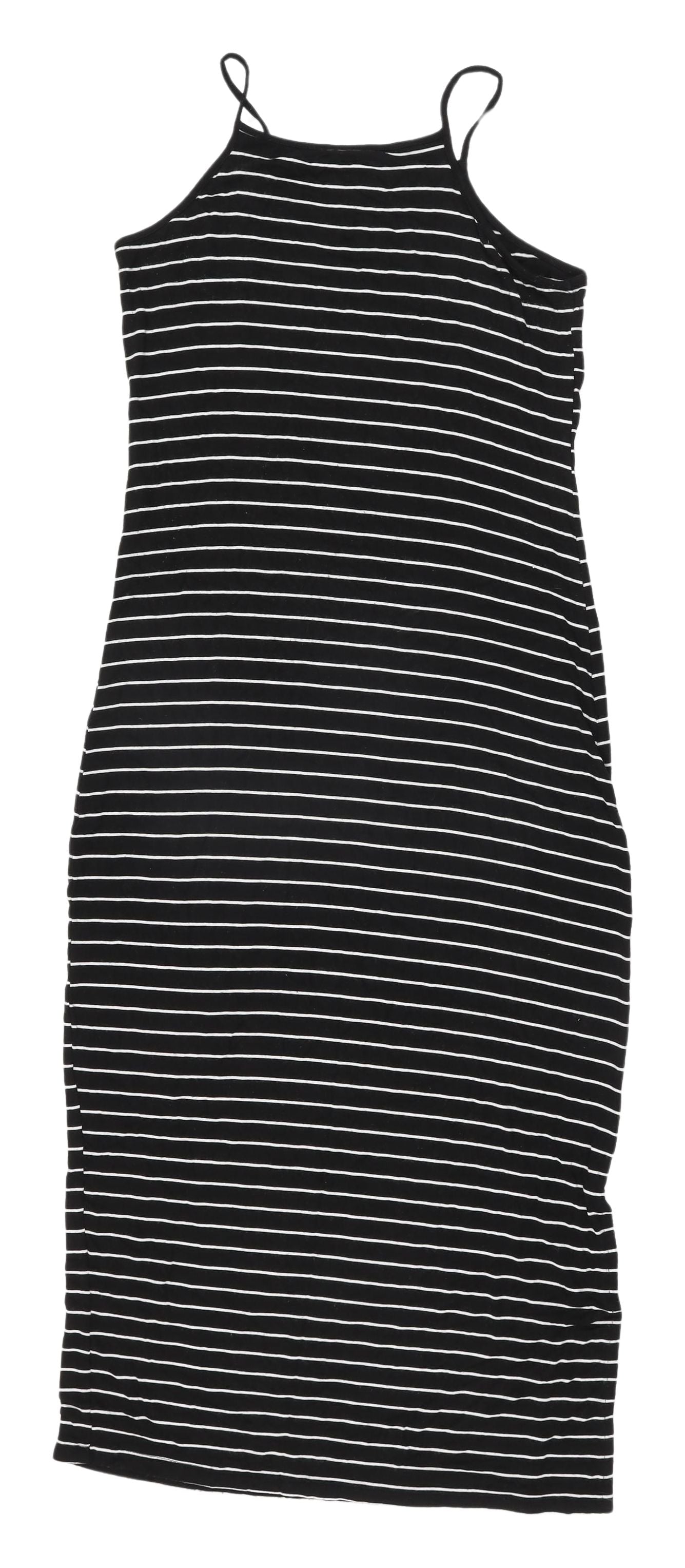 Black Striped Bodycon Midi Dress - Women's Summer Style Size M