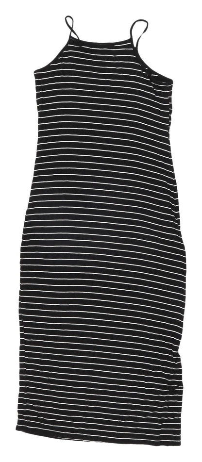 Black Striped Bodycon Midi Dress - Women's Summer Style Size M