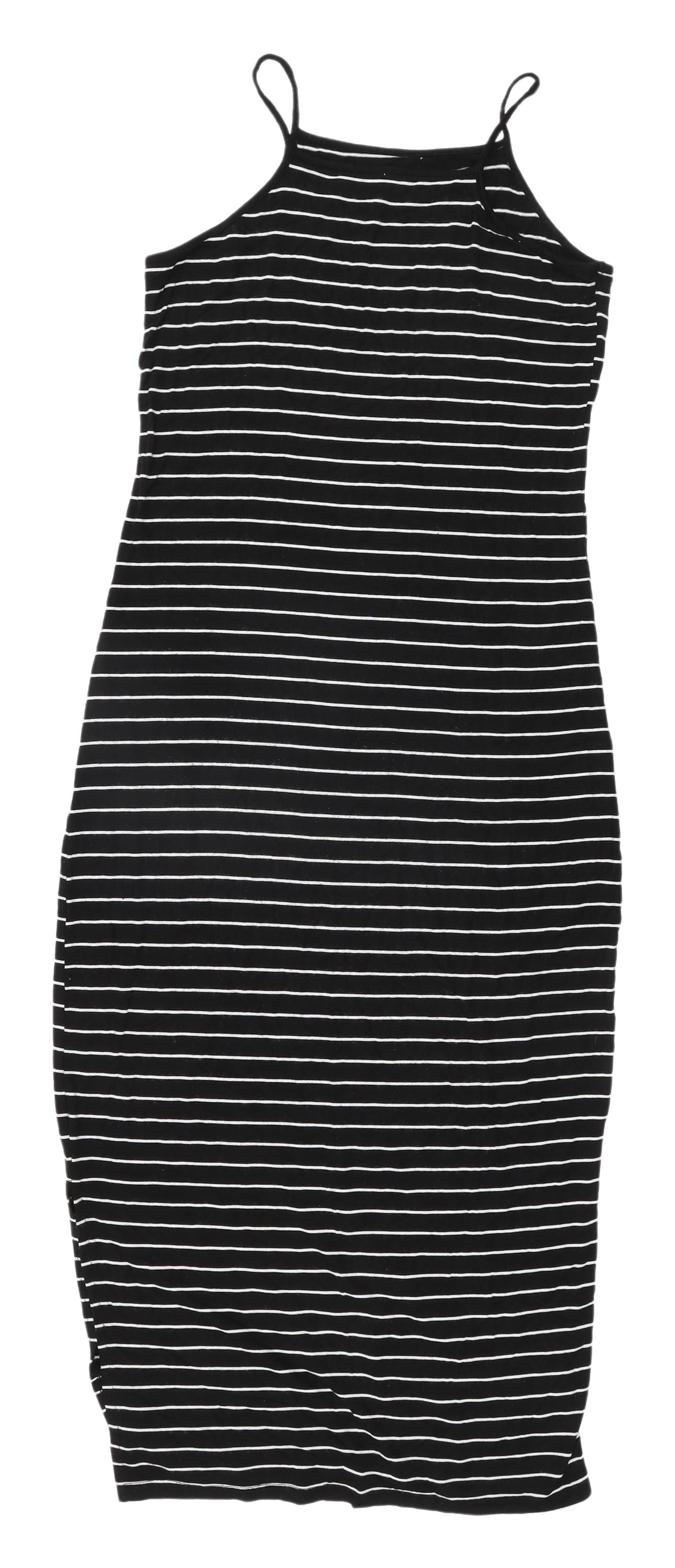 Black Striped Bodycon Midi Dress - Women's Summer Style Size M