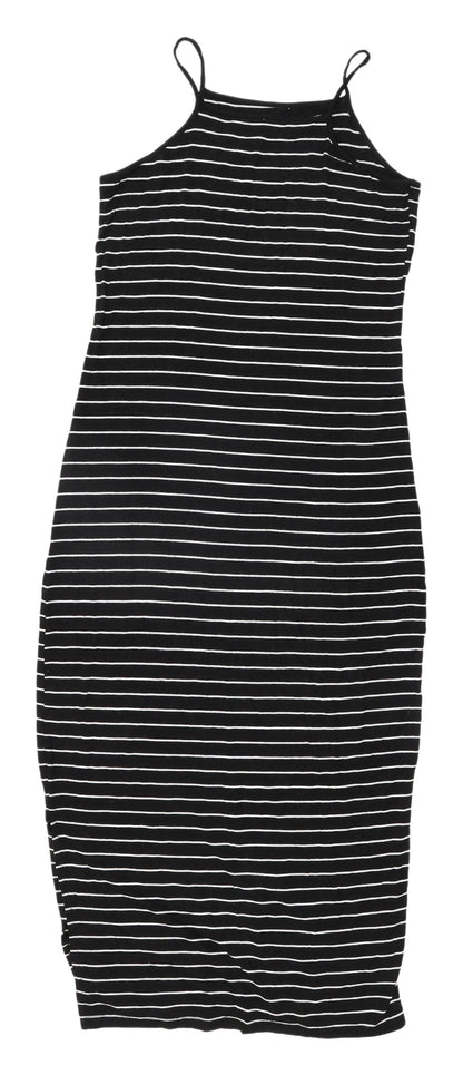 Black Striped Bodycon Midi Dress - Women's Summer Style Size M