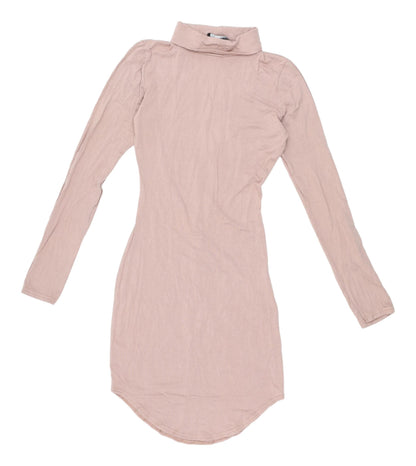 Missguided Women's Pink Long Sleeve High Neck Dress